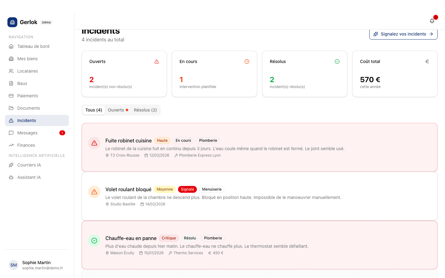Capture d'écran de la fonctionnalité Relance des impayés dans Gerlok