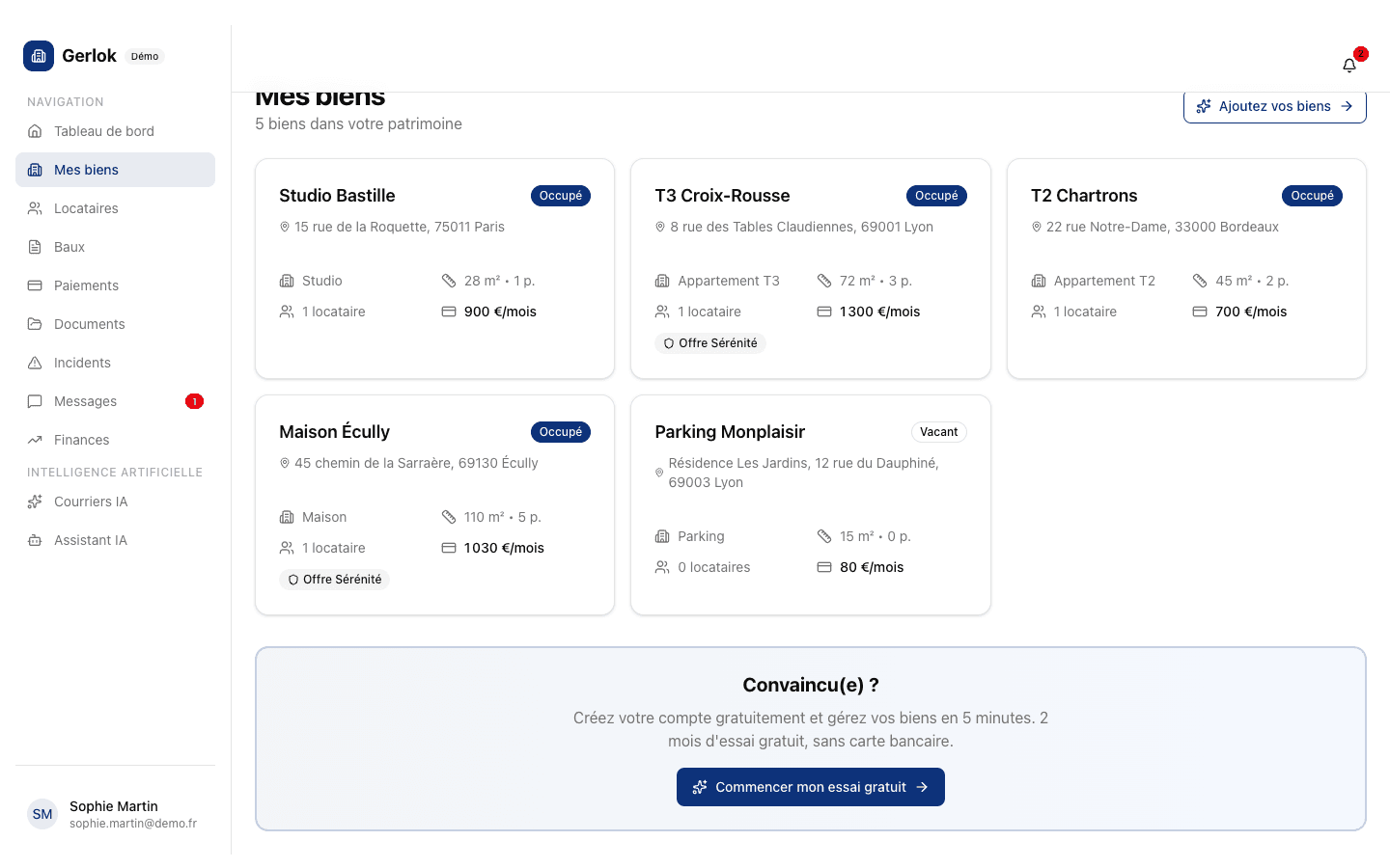 Capture d'écran de la fonctionnalité Révision du loyer dans Gerlok